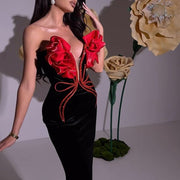 European And American Fashion New Style Temperament Socialite Flower Chain Strapless Long Type Evening Dress