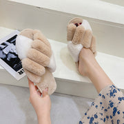 Cross Top Fur Flat Warm Plush Slipper