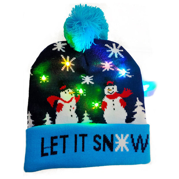 LED Christmas Hat Sweater Knitted Beanie Christmas Light Up Knitted Hat Christmas Gift  Kids Xmas New Year Decorations