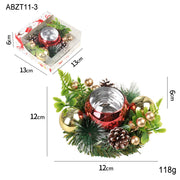 Christmas Candle Metals Candlestick Wreath Artificial Pinball Pinecone Candle Holder Fake Leaves Xmas New Year Home Table Decor