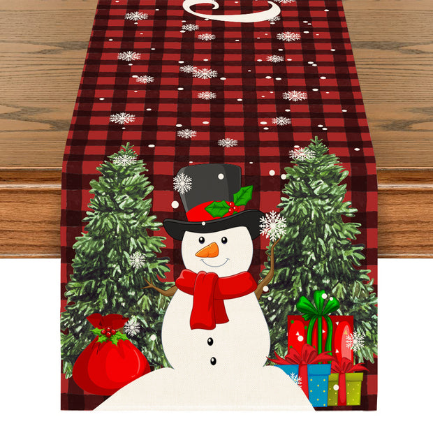 Linen Printed Snowman Old Man Table Mat