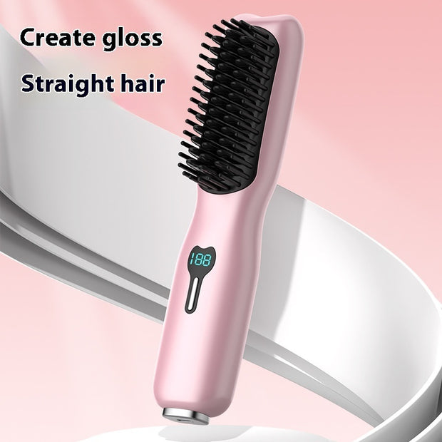 Rechargeable Wireless Straightening Comb 220 Hair Straightener Brush USB Rechargeable Flat Iron LCD Display Temperature