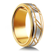 Men's Yellow Gold 8mm Simple Design Polished Twill Tungsten Ring