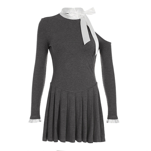 French Style Pure Bow Slimming A- Hem Knitted Dress