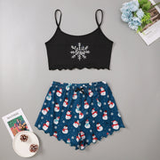 Christmas European And American Thin Pajamas Women's Sleeveless Shorts Milk Silk Simple Casual Two-piece Suit Homewear