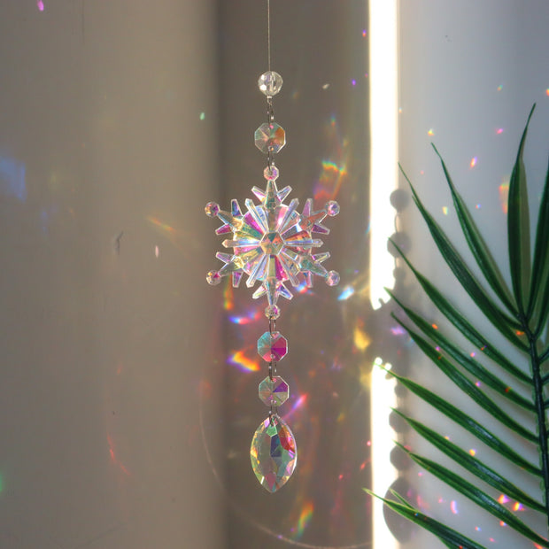 Christmas Colorful Snowflake Crystal Sun Catcher Ice Pillar Pendant Window Christmas Tree Decoration Party Pendant Christmas Decorations