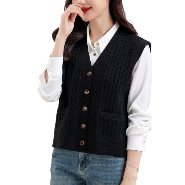 Women's V-neck Twist Knitted Vest