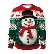 Women's Snowman Christmas Tree Pattern Digital Printed Round Neck Sweater